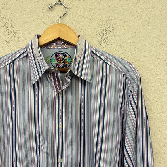 ROBERT GRAHAM Contrast-Trim Striped Button-Up Shirt Multi Embroidered - Picture 2 of 10